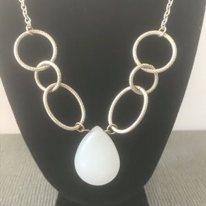 Silver and white teardrop necklace
